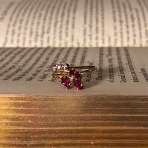 Vintage 10k Synthetic Ruby & CZ Bypass Ring